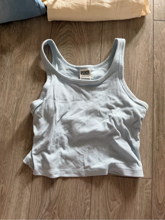 PINK Victoria's Secret Tops - PINK Victoria's Secret Light Blue Ribbed Tank Top